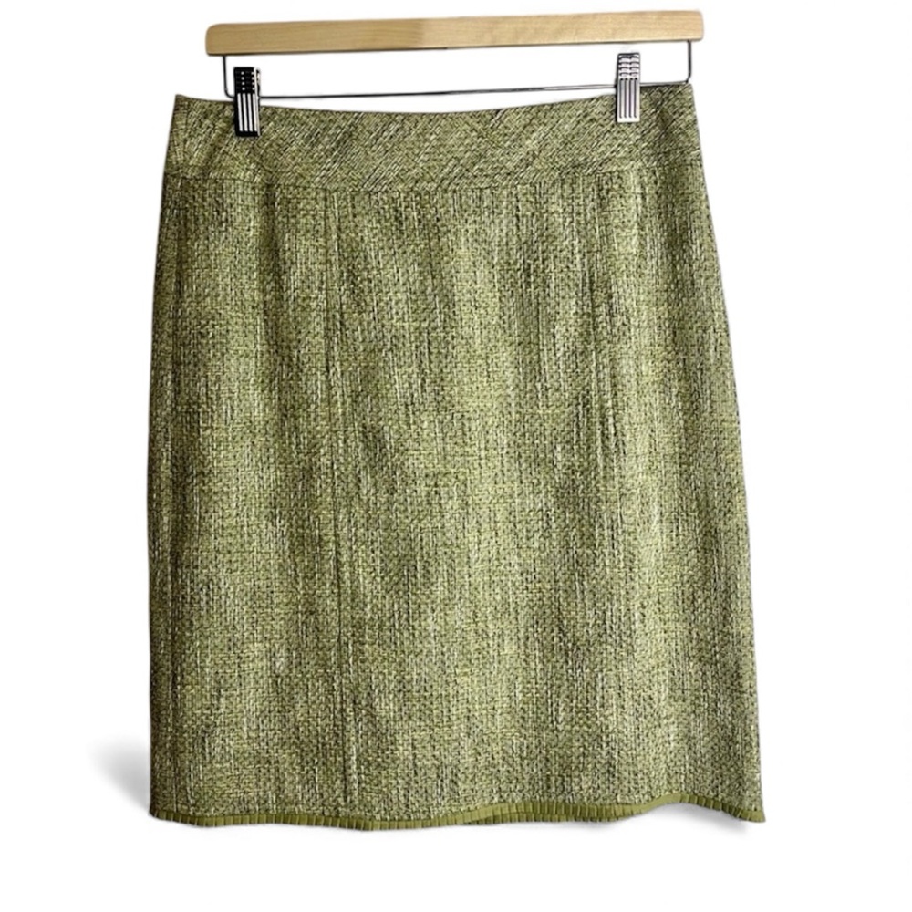 Chic Pencil Skirt Lime Green Fall fashion Quiet luxury Tweed Mini Skirt Sz6